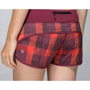 Lululemon Run Speed Short Sz 6 Yama Check Heathered Flaming Tomato Plaid Red